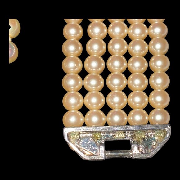 Pearl Glass Bead Necklace Bracelet Set Rhinestones Vintage - Picture 11 of 11